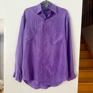 🇨🇦 Vintage Vibrant Iridescent Purple Jewel Tone Steel Silk Men's Casual Shirt
